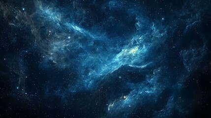 Fototapeta premium Vast Cosmic Landscape with Ethereal Blue and Black Nebulae in Space