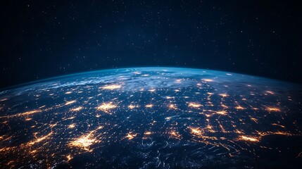Obraz premium Stunning Night View of Earth from Space, A stunning view of Earth from space, showcasing illuminated cities and landscapes at night