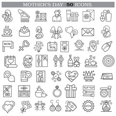 Art & Illustration A collection of minimalistic line icons themed around Mother's Day, Mother's Day Line Icons Set 