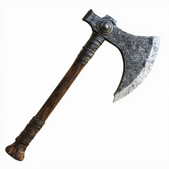 Medieval weapon. Axe. Light, bright background.
