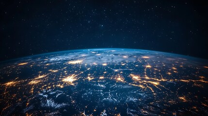 Obraz premium Stunning Night View of Earth from Space, A stunning view of Earth from space, showcasing illuminated cities and landscapes at night