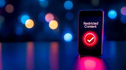 Smartphone displaying restricted content notification on blurry background