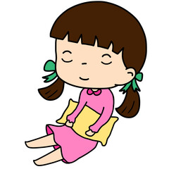 A cartoon of a little girl in pajamas hugging a pillow with her eyes closed