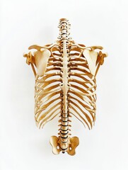 Anatomical study of the human spine and rib cage against a white background