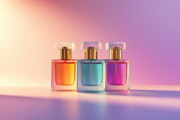 Premium perfume bottles in a minimalist setting, highlighting sophistication, elegance, and contemporary aesthetics.