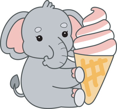 Cute Elephant vector icon. Funny baby Elephant animal series stock illustration. Life of fluffy Elephant designs.