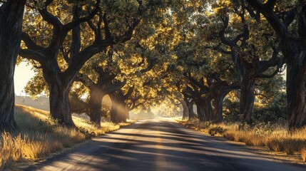 Avenue of Glory: Sun-drenched avenue, framed by majestic trees, leading into the heart of nature. A perfect capture of sunlight dancing through the leaves.