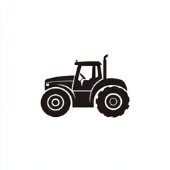 Black Silhouette of a Tractor on a White Background