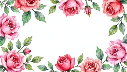 Fototapeta premium Delicate watercolor roses & leaves, repeating floral design, elegant, romantic