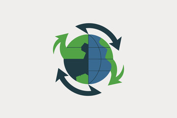 Sustainable Earth Concept: Recycle Arrows Around Divided Green and Blue Globe