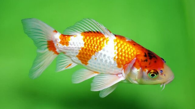 Koi or carp chinese fish swimming on a green screen video for vfx projects