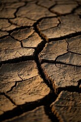 Fototapeta premium a close up of a cracked ground with a small plant in the middle