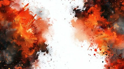 Fiery explosion border: Intense orange and black abstract watercolor design for background or graphic element
