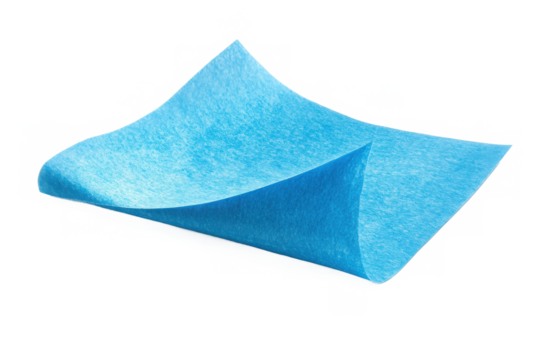 Blue sticky note with a folded corner showcasing a smooth texture and vibrant color perfect for organizational or creative purposes Isolated on transparent background.
