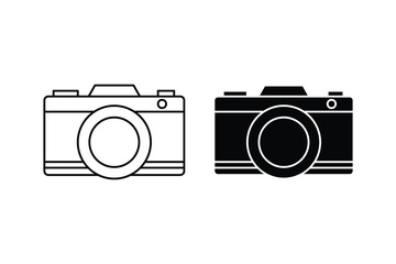 Camera icon pair in black and white, showing compact design with lens detail.