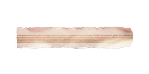 Torn Paper Strip with Gold Lines, Transparent Background.