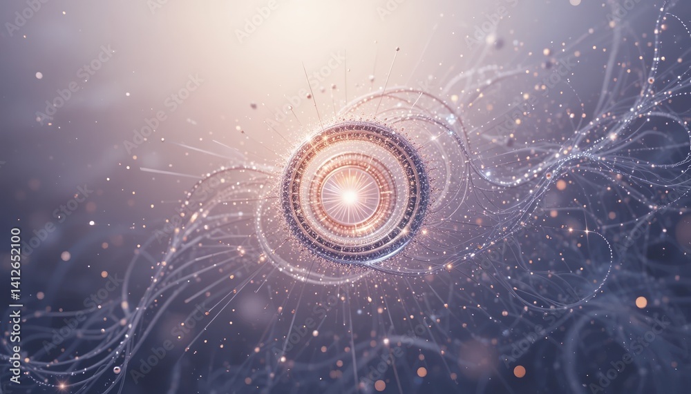 Poster exploring cosmic energy dynamics abstract visualization digital art ethereal environment close-up vi