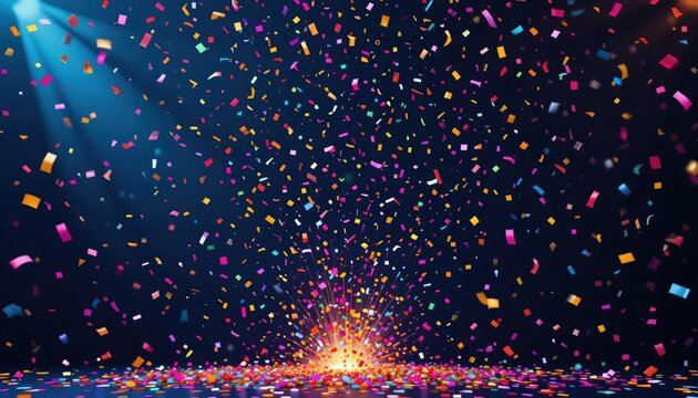 Celebration confetti explosion party venue digital artwork vibrant atmosphere aerial view joyful events for memorable occasions