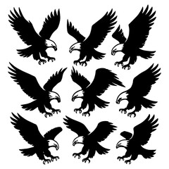 Obraz premium Eagle Silhouettes Set - Large Collection of Vector Designs on White Background