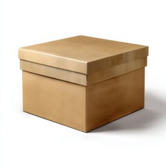 A closed square cardboard box with a lid on a white background isoleted on white background