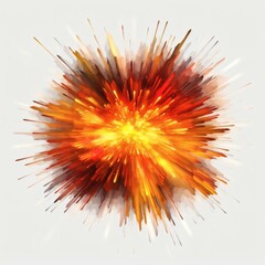 Abstract Burst of Fiery Energy: A Dynamic Explosion of Red, Orange, and Yellow Radiating Outward on a Clean White Background