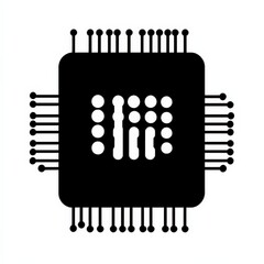 Black Square with Integrated Circuit Pins and Grid Pattern