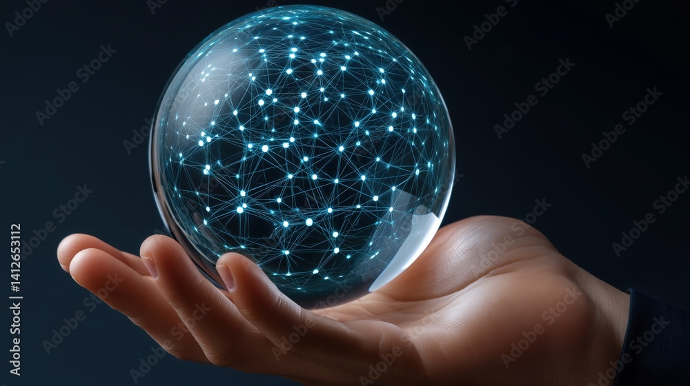 Aufkleber a businessman's hand holding a transparent crystal ball with glowing digital network connections ins