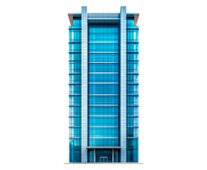 Modern skyscraper building with glass facade, PNG