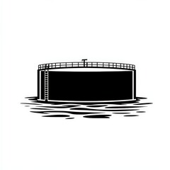 Black Water Tank Silhouette on Calm Water Background