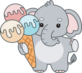 Cute Elephant vector icon. Funny baby Elephant animal series stock illustration. Life of fluffy Elephant designs.
