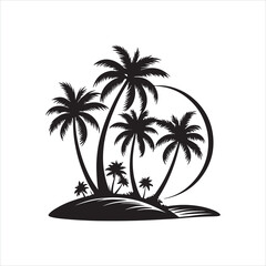 Palm tree island silhouette