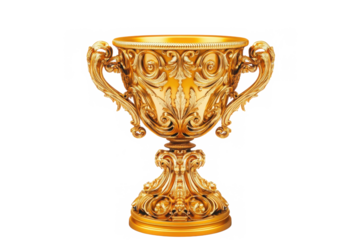 Golden 3D trophy cup icon symbolizing victory achievement or success perfect for award or sports-related themes Isolated on transparent background.