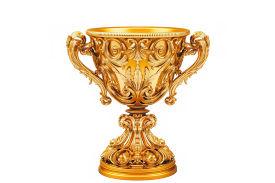 Golden 3D trophy cup icon symbolizing victory achievement or success perfect for award or sports-related themes Isolated on transparent background.