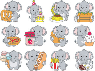 Cute Elephant vector icon. Funny baby Elephant animal series stock illustration. Life of fluffy Elephant designs.