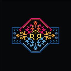 Letter RR persian ornament Home concept logo design vector template