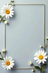 Selbstklebende Fototapeten Elegant wedding invitation template with white daisy flowers on grey background, daisy, background © Teenawat