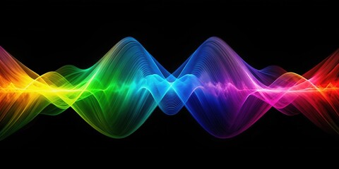 Fototapeta premium Abstract Rainbow Waveforms Vibrant Swirls of Color on Black Background
