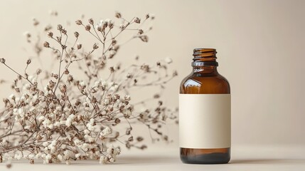 Natural Wellness Concept with Essential Oil and Cotton Branch