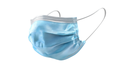 A meticulously rendered medical mask poised in mid air evokes safety and protection measures