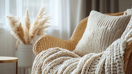 Cozy Knit Blanket Draped Over Chair