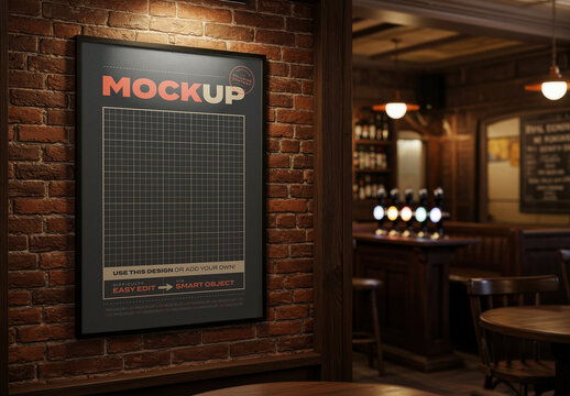 Poster Frame Mockup at the Pub