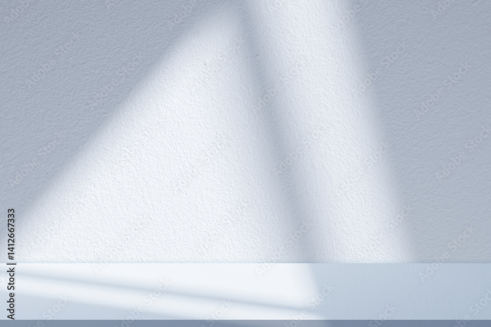 Aufkleber Blue Background Studio with Gradient White Light on Podium stage for Product Display Present,Empty Backdrop wall texture with abstract sun light on floor concrete in pastel blue tone color for Winter.