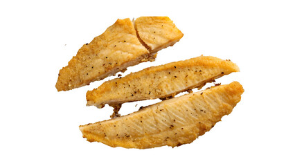Fried fish slices on white background