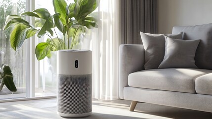 Modern air purifier in living room. (2)