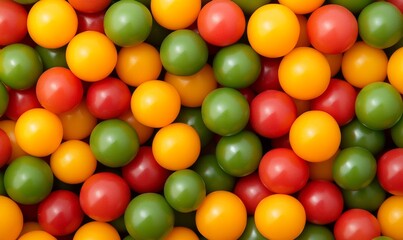 Obraz premium A large collection of balls with a contrasting color mix, featuring a pile of orange and yellow tennis balls on a dark background