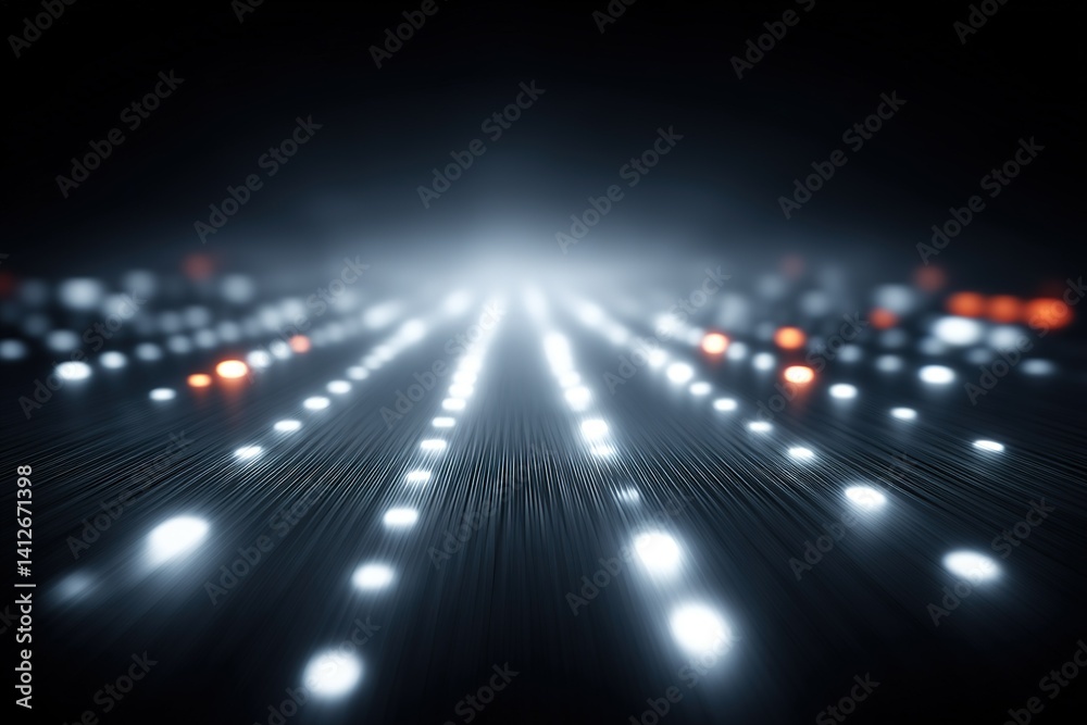 Poster light patterns create an abstract visual experience with glowing dots on a dark surface at night