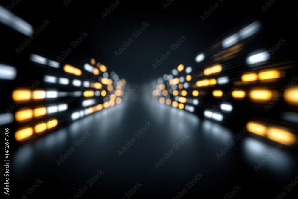 Poster dynamic abstract light pattern creating an illusion of movement through a dark corridor