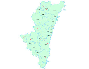 宮崎県　地図　水色　斑点　イラスト