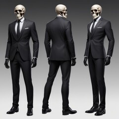 three businessskeletons in suits