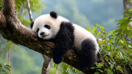 Obraz premium Panda Cub Resting on Branch
